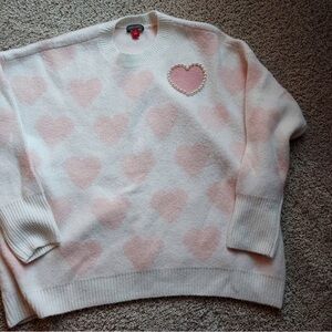 Pink and White Heart Sweater Women’s